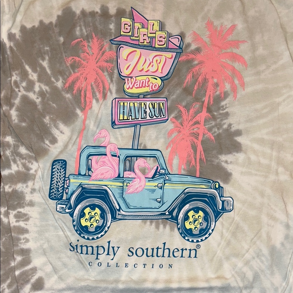 Simply Southern Girls Just want to have Sun Jeep Tie Dye Tee Size SMALL